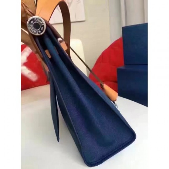 Hermes Herbag Zip PM 31cm Bag In Sapphire Canvas