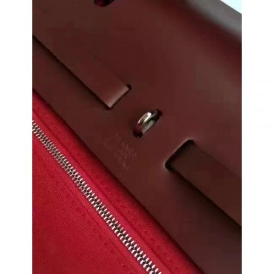 Hermes Herbag Zip PM 31cm Bag In Red Canvas