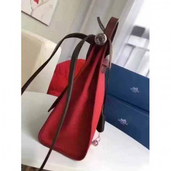 Hermes Herbag Zip PM 31cm Bag In Red Canvas