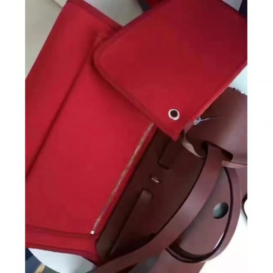 Hermes Herbag Zip PM 31cm Bag In Red Canvas