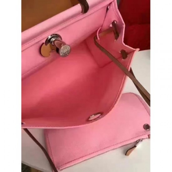 Hermes Herbag Zip PM 31cm Bag In Pink Canvas