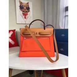 Hermes Herbag Zip PM 31cm Bag In Orange Canvas