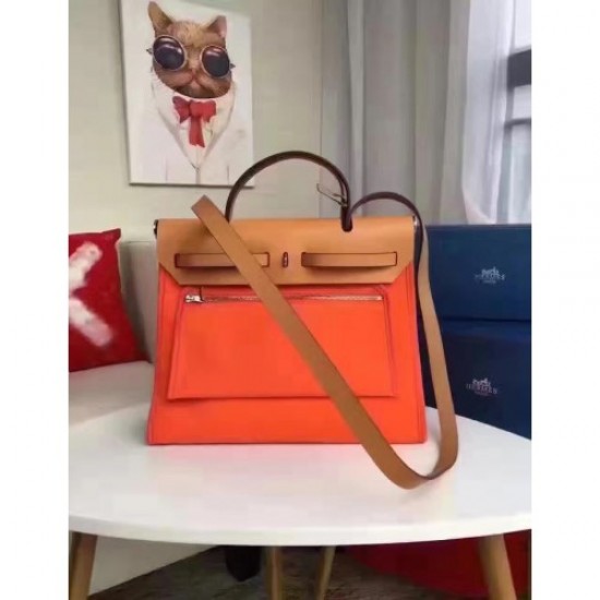 Hermes Herbag Zip PM 31cm Bag In Orange Canvas