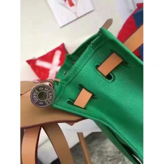 Hermes Herbag Zip PM 31cm Bag In Green Canvas