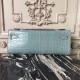 Hermes Blue Lin Crocodile Kelly Cut Clutch Bag