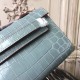 Hermes Blue Lin Crocodile Kelly Cut Clutch Bag