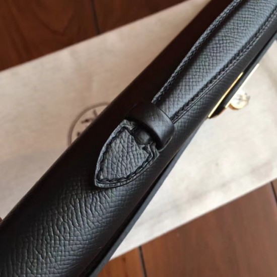 High Quality Imitation Hermes Black Epsom Kelly Cut Clutch Handmade Bag Replica 