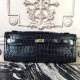 Knockoff Luxury Hermes Black Crocodile Kelly Cut Clutch Bag