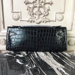 Knockoff Luxury Hermes Black Crocodile Kelly Cut Clutch Bag