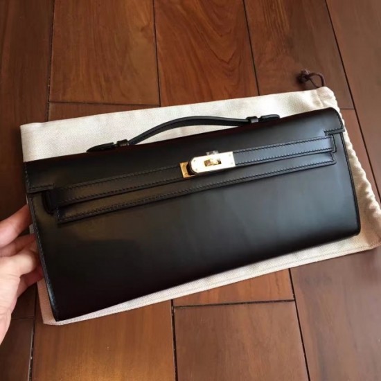 Copy Hermes Black Box Kelly Cut Clutch Handmade Bag Replica