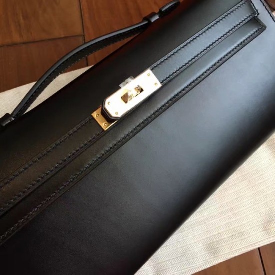 Copy Hermes Black Box Kelly Cut Clutch Handmade Bag Replica