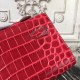 Fashion Hermes Red Crocodile Kelly Cut Clutch Bag