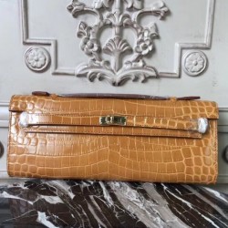 Hermes Camarel Crocodile Kelly Cut Clutch Bag Replica