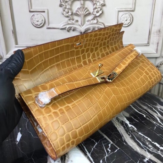 Hermes Camarel Crocodile Kelly Cut Clutch Bag Replica