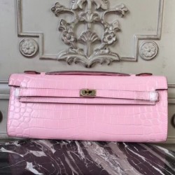 High Quality High Quality Hermes Pink Crocodile Kelly Cut Clutch Bag