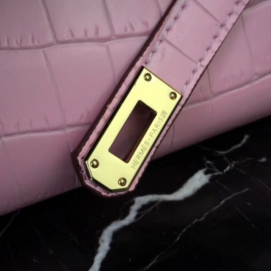 High Quality High Quality Hermes Pink Crocodile Kelly Cut Clutch Bag