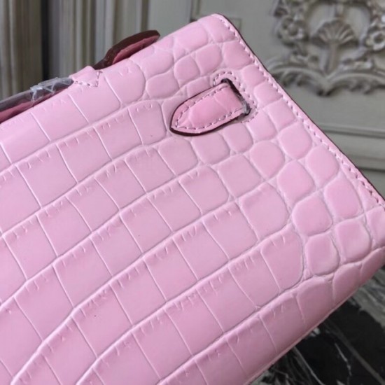 High Quality High Quality Hermes Pink Crocodile Kelly Cut Clutch Bag