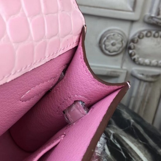 High Quality High Quality Hermes Pink Crocodile Kelly Cut Clutch Bag