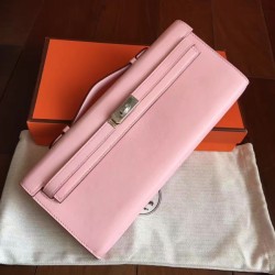 Imitation Hermes Rose Dragee Swift Kelly Cut Clutch Handmade Bag