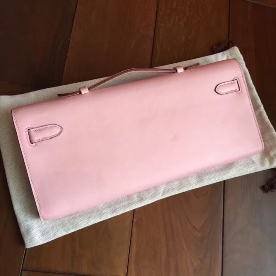 Imitation Hermes Rose Dragee Swift Kelly Cut Clutch Handmade Bag