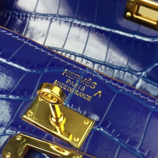 Imitation Hermes Blue Electric Crocodile Kelly Cut Clutch Bag