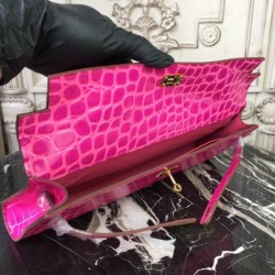 First-class Quality Hermes Rose Red Crocodile Kelly Cut Clutch Bag