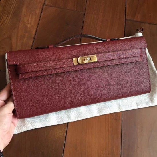 Replica Hermes Bordeaux Epsom Kelly Cut Clutch Handmade Bag