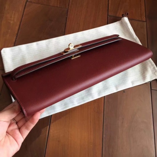 Replica Hermes Bordeaux Epsom Kelly Cut Clutch Handmade Bag