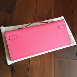 Fake High Quality Knockoff Hermes Rose Lipstick Epsom Kelly Cut Clutch Handmade Bag