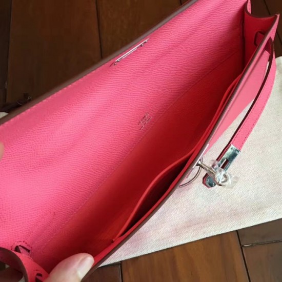 Fake High Quality Knockoff Hermes Rose Lipstick Epsom Kelly Cut Clutch Handmade Bag