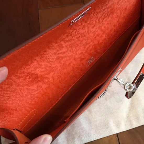 Hermes Orange Epsom Kelly Cut Clutch Handmade Bag