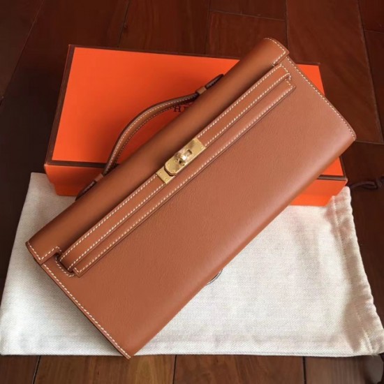 Luxury Replica Hermes Gold Swift Kelly Cut Clutch Handmade Bag