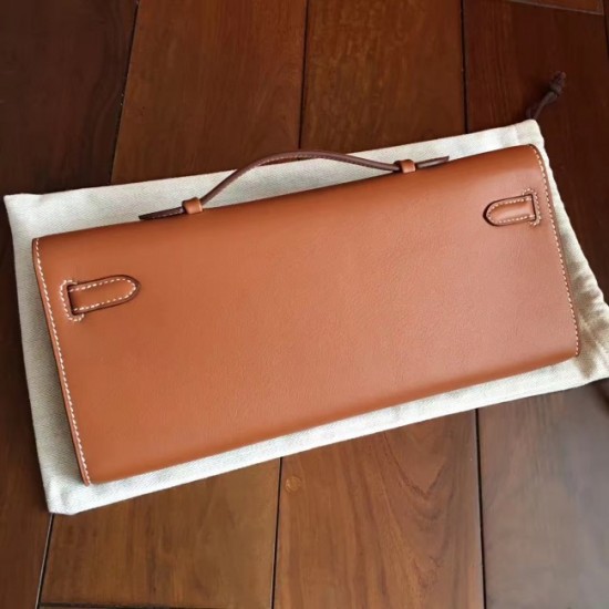 Luxury Replica Hermes Gold Swift Kelly Cut Clutch Handmade Bag