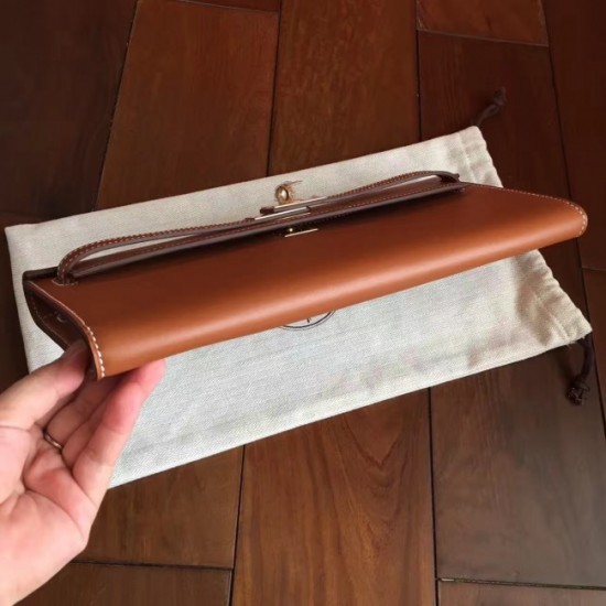 Luxury Replica Hermes Gold Swift Kelly Cut Clutch Handmade Bag