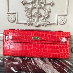 Cheap Fake Hermes Cherry Crocodile Kelly Cut Clutch Bag