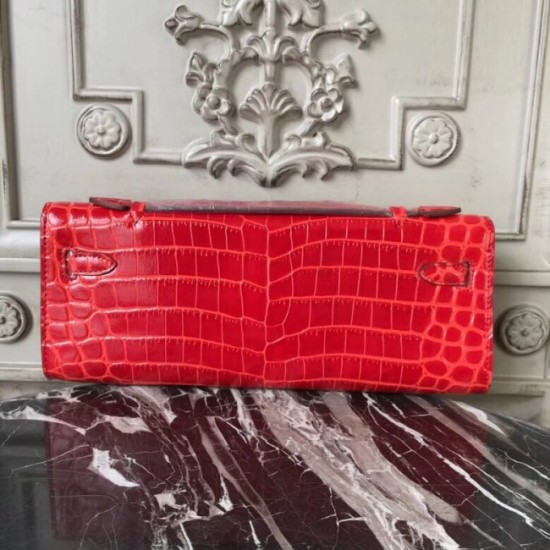 Cheap Fake Hermes Cherry Crocodile Kelly Cut Clutch Bag