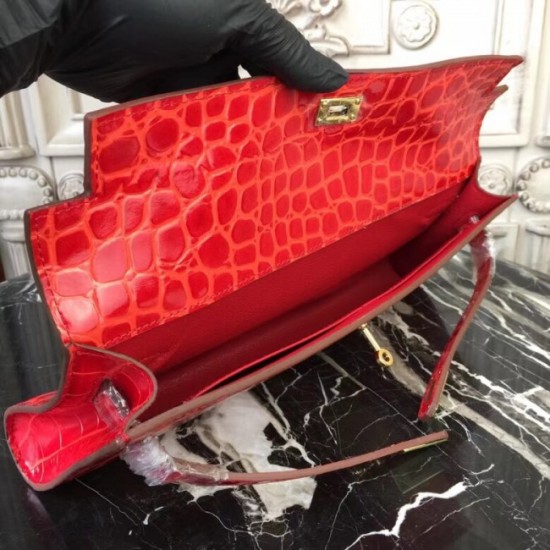 Cheap Fake Hermes Cherry Crocodile Kelly Cut Clutch Bag