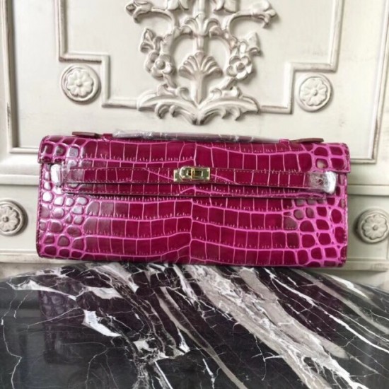 Imitation Hermes Fuchsia Crocodile Kelly Cut Clutch Bag