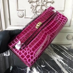 Imitation Hermes Fuchsia Crocodile Kelly Cut Clutch Bag