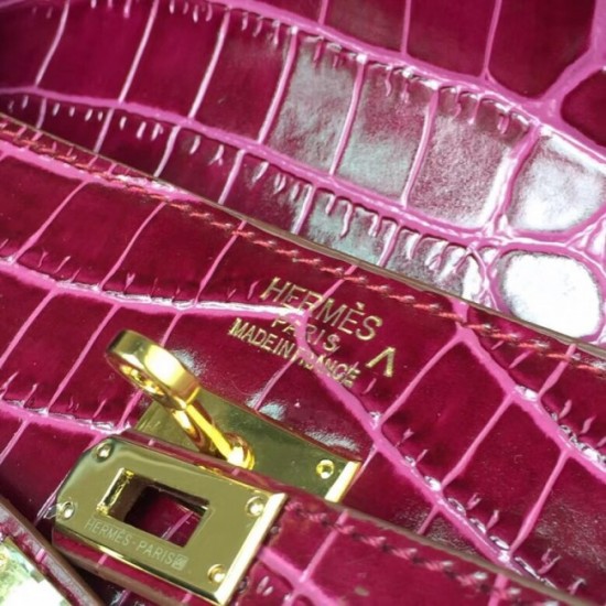 Imitation Hermes Fuchsia Crocodile Kelly Cut Clutch Bag