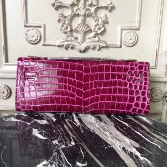 Imitation Hermes Fuchsia Crocodile Kelly Cut Clutch Bag