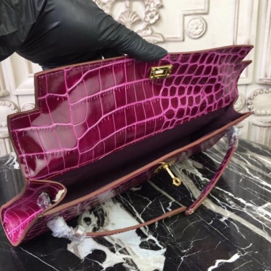 Imitation Hermes Fuchsia Crocodile Kelly Cut Clutch Bag