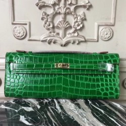 High Quality Copy Hermes Bambou Crocodile Kelly Cut Clutch Bag