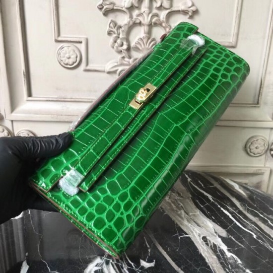 High Quality Copy Hermes Bambou Crocodile Kelly Cut Clutch Bag