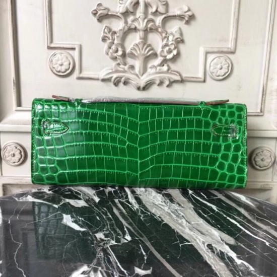 High Quality Copy Hermes Bambou Crocodile Kelly Cut Clutch Bag