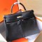 Cheap Copy Hermes Black Kelly Lakis 35cm Handmade Bag