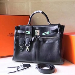 Cheap Copy Hermes Black Kelly Lakis 35cm Handmade Bag