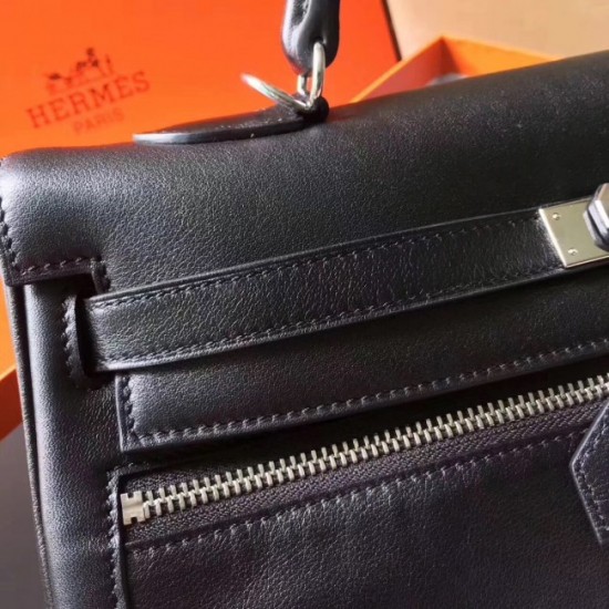 Cheap Copy Hermes Black Kelly Lakis 35cm Handmade Bag