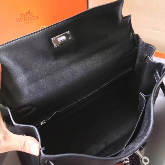 Cheap Copy Hermes Black Kelly Lakis 35cm Handmade Bag