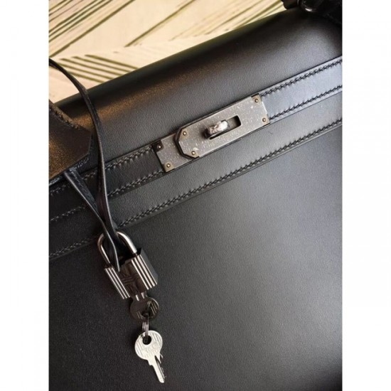 Designer Luxury Replica Hermes All Black Box Kelly 35cm Handmade Bag